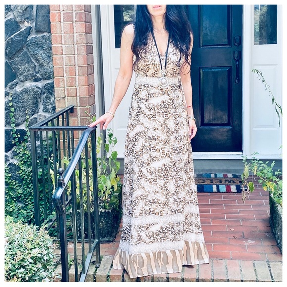 #01 Gorgeous Wrap Brown snakeskin print Maxi Dress - Picture 9 of 9